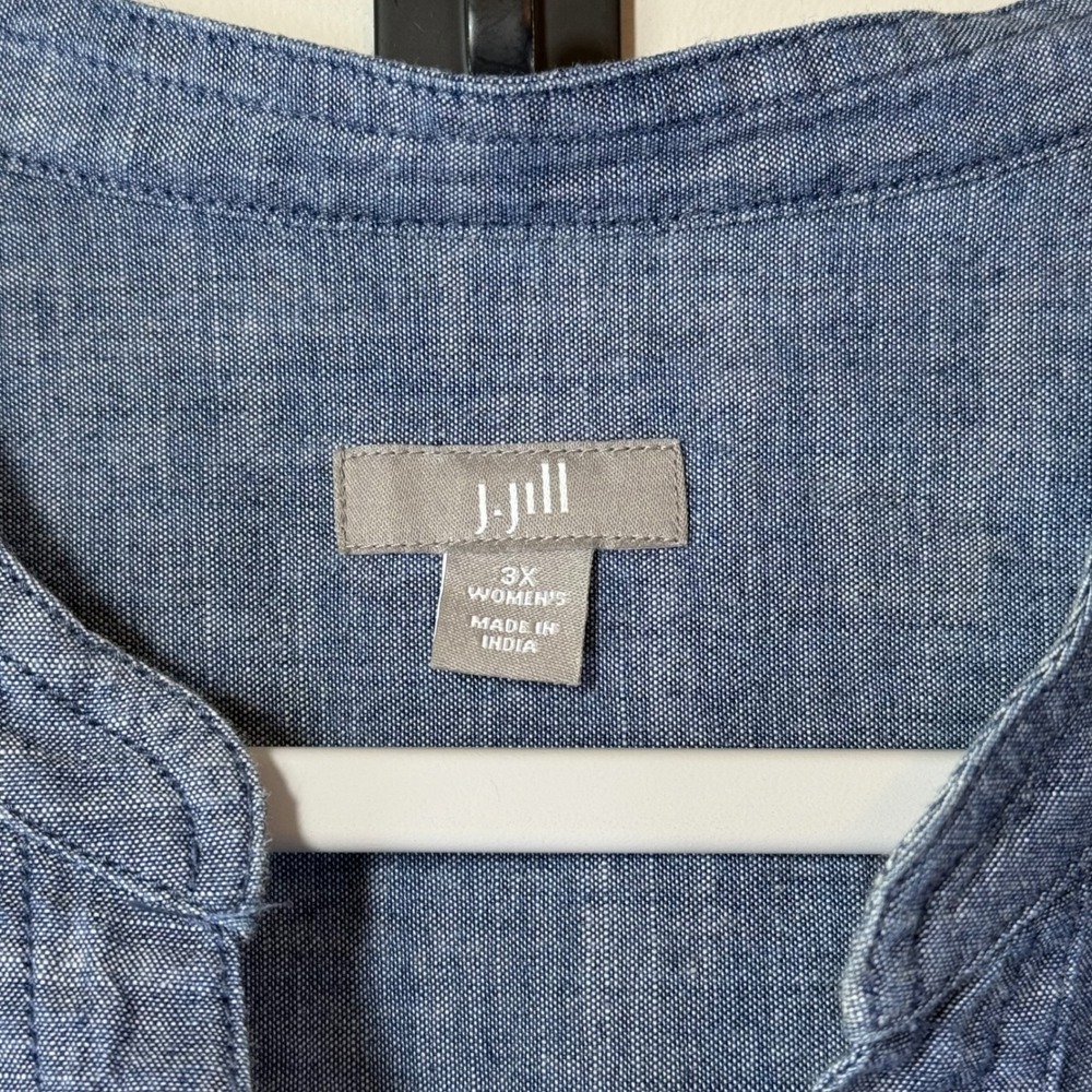 Good J. Jill Chambray Tunic Women 3X Blue Cotton Split Neck Utility Top Casual - Picture 3 of 9